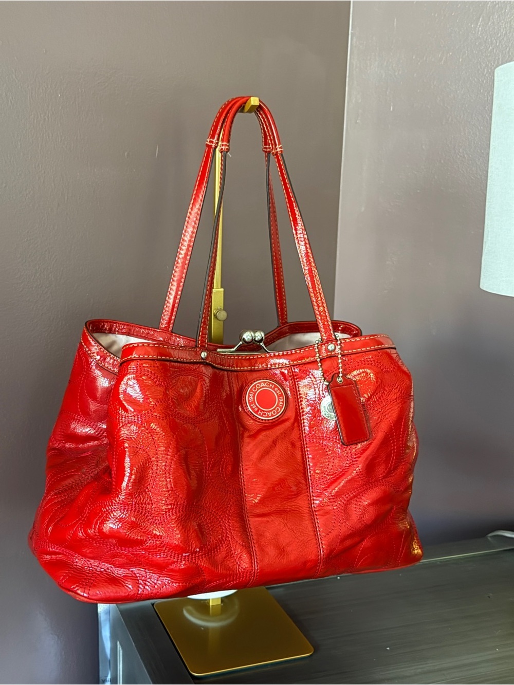 Coach KISSLOCK SignatureStitched Patent Leather  Bag
